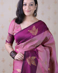 Dusty Pink Soft Silk Zari Woven Leaf Pattern Saree