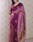 Dusty Pink Soft Silk Zari Woven Leaf Pattern Saree
