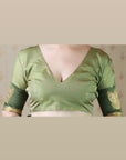 Dusty Mehendi Green Soft Silk Zari Woven Leaf Pattern Saree