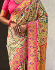 Cream Soft Brocade Tissue Paithani Silk Zari Woven Saree