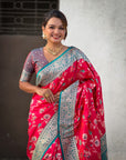 Pink Banarasi Zari Woven Contrast Jaal Silk Saree
