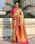 Cream Soft Brocade Tissue Paithani Silk Zari Woven Saree