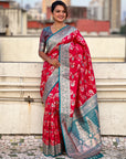 Pink Banarasi Zari Woven Contrast Jaal Silk Saree