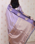 Dusty Lavender Soft Silk Zari Woven Leaf Pattern Saree