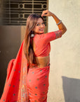 Peach Soft Silk Meenakari Madhubani Saree