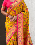 Yellow Soft Brocade Tissue Paithani Silk Zari Woven Saree