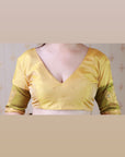 Dusty Yellow Soft Silk Zari Woven Leaf Pattern Saree