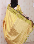 Dusty Yellow Soft Silk Zari Woven Leaf Pattern Saree