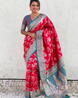Pink Banarasi Zari Woven Contrast Jaal Silk Saree