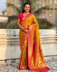Yellow Soft Brocade Tissue Paithani Silk Zari Woven Saree