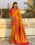 Yellow Soft Brocade Tissue Paithani Silk Zari Woven Saree