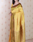 Dusty Yellow Soft Silk Zari Woven Leaf Pattern Saree