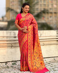 Pink Soft Brocade Tissue Paithani Silk Zari Woven Saree