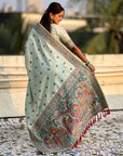Sky Blue Soft Silk Meenakari Madhubani Saree