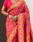 Pink Soft Brocade Tissue Paithani Silk Zari Woven Saree