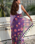Lavender Chanderi Cotton Pichwai Printed Saree with Contrast Zari Woven Border