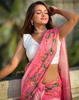 Baby Pink Chanderi Cotton Pichwai Printed Saree with Contrast Zari Woven Border