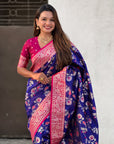 Violet Banarasi Zari Woven Contrast Jaal Silk Saree