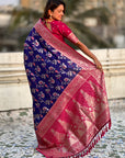 Violet Banarasi Zari Woven Contrast Jaal Silk Saree