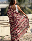 Coffee Tussar Silk Figures Printed Saree with Zari Woven Border