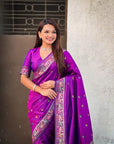 Purple Soft Silk Meenakari Madhubani Saree