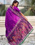 Purple Soft Silk Meenakari Madhubani Saree