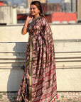 Bottle Green Tussar Silk Figures Printed Saree with Zari Woven Border