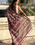 Bottle Green Tussar Silk Figures Printed Saree with Zari Woven Border