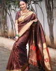 Coffee Paithani Silk Zari Woven Saree with Mahalaxmi Pallu