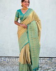 Cream Rich Zari Woven Contrast Tissue Silk Saree