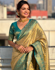 Cream Rich Zari Woven Contrast Tissue Silk Saree