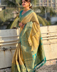 Cream Rich Zari Woven Contrast Tissue Silk Saree