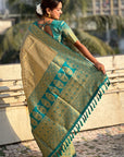 Cream Rich Zari Woven Contrast Tissue Silk Saree