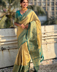 Cream Rich Zari Woven Contrast Tissue Silk Saree