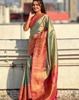 Grey Rich Zari Woven Contrast Tissue Silk Saree