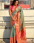 Grey Rich Zari Woven Contrast Tissue Silk Saree