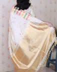 Cream Soft Silk Meenakari Zari Woven Saree with Unique Temple Border