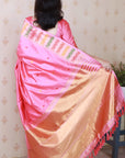 Baby Pink Soft Silk Meenakari Zari Woven Saree with Unique Temple Border