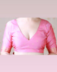 Baby Pink Soft Silk Meenakari Zari Woven Saree with Unique Temple Border
