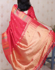 Red Soft Silk Meenakari Zari Woven Saree with Unique Temple Border