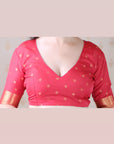 Red Soft Silk Meenakari Zari Woven Saree with Unique Temple Border