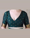 Bottle Green Soft Silk Meenakari Zari Woven Saree with Unique Temple Border