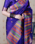 Violet Soft Silk Meenakari Zari Woven Saree with Unique Temple Border