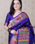 Violet Soft Silk Meenakari Zari Woven Saree with Unique Temple Border