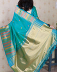 Aqua Blue Soft Silk Meenakari Zari Woven Saree with Unique Temple Border