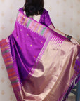 Purple Soft Silk Meenakari Zari Woven Saree with Unique Temple Border