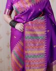 Purple Soft Silk Meenakari Zari Woven Saree with Unique Temple Border