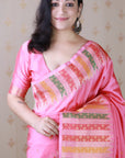 Baby Pink Soft Silk Meenakari Zari Woven Saree with Unique Temple Border