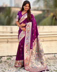 Purple Soft Paithani Silk with Silver Zari Woven Saree