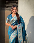 Dark Blue Soft Paithani Silk with Silver Zari Woven Saree